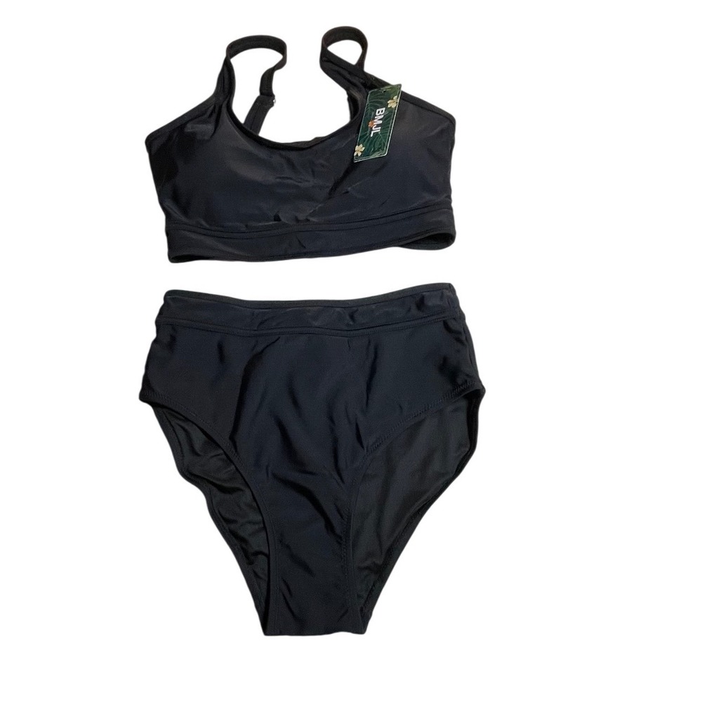 BMJL Black High Waisted Two Piece Bikini Set Sporty Scoop Neck Swimsuit Small